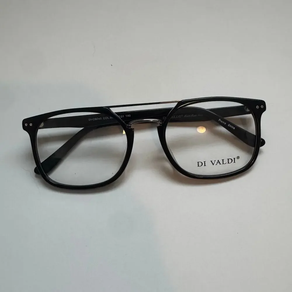 NWOT Di Valdi 8040 Alberto glasses col 90 double bar square frames